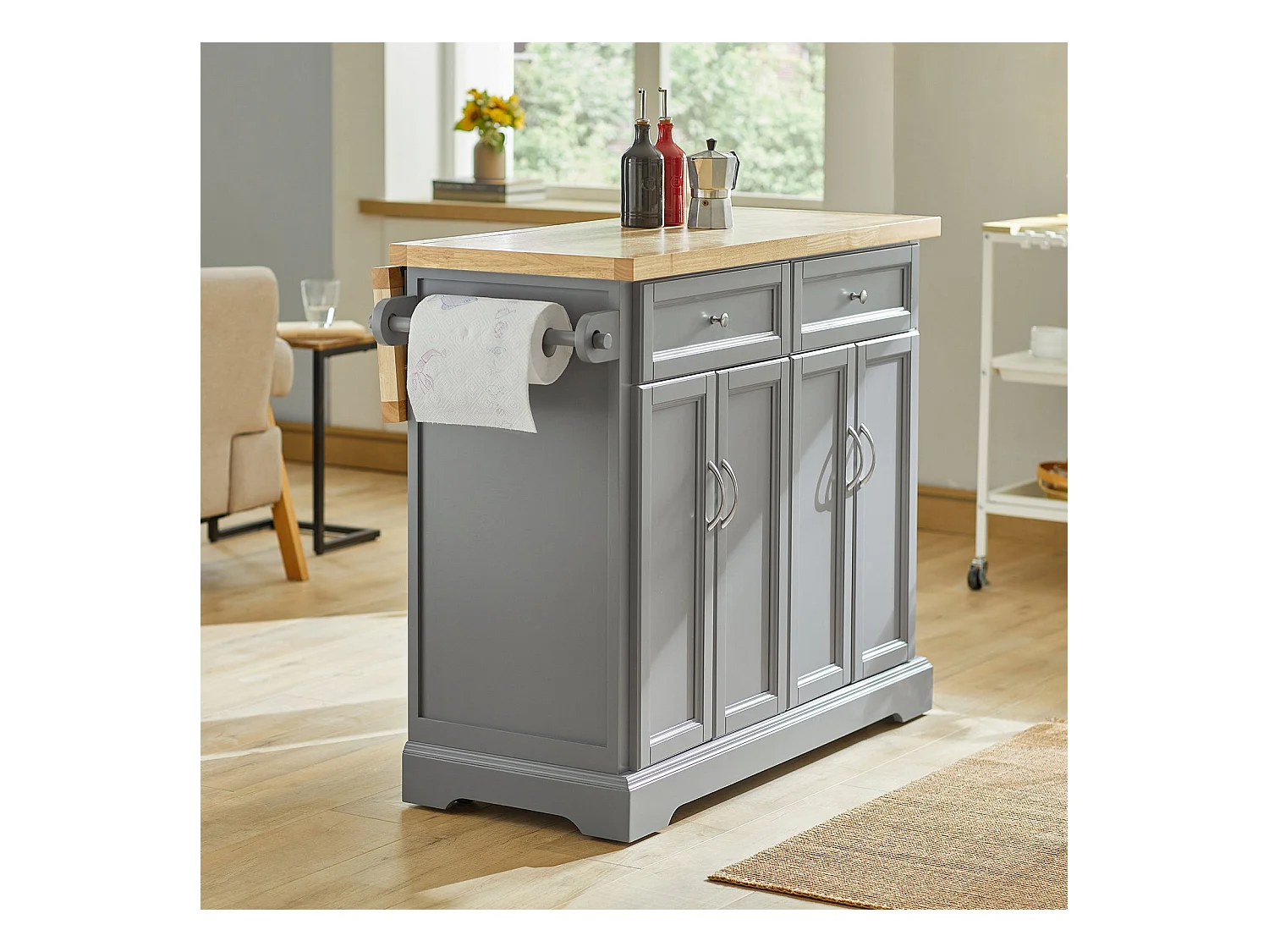 îlot de Cuisine Desserte sur roulettes Meuble de Cuisine avec Plans de Travail Rabattable, FKW71-HG