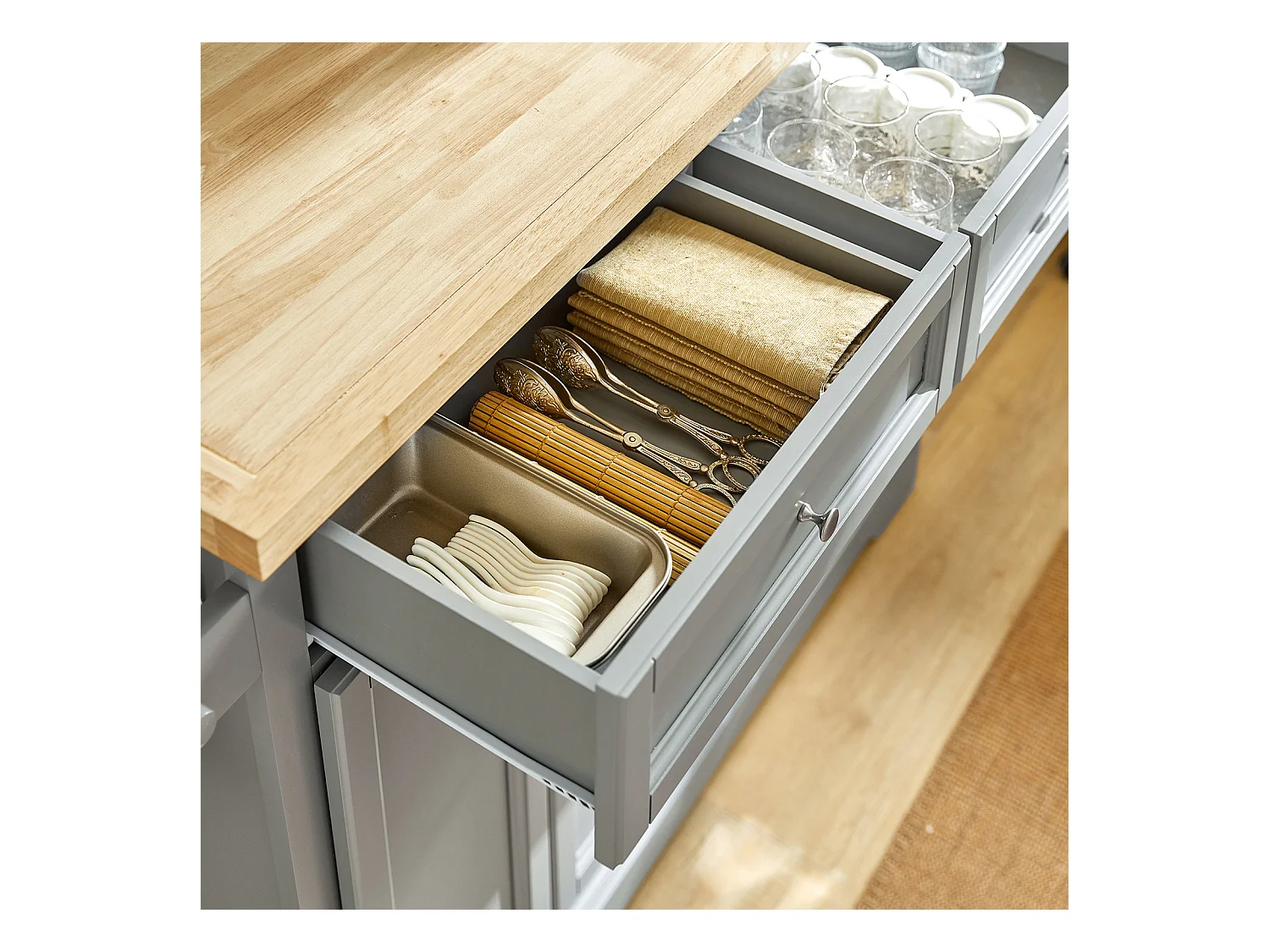 îlot de Cuisine Desserte sur roulettes Meuble de Cuisine avec Plans de Travail Rabattable, FKW71-HG