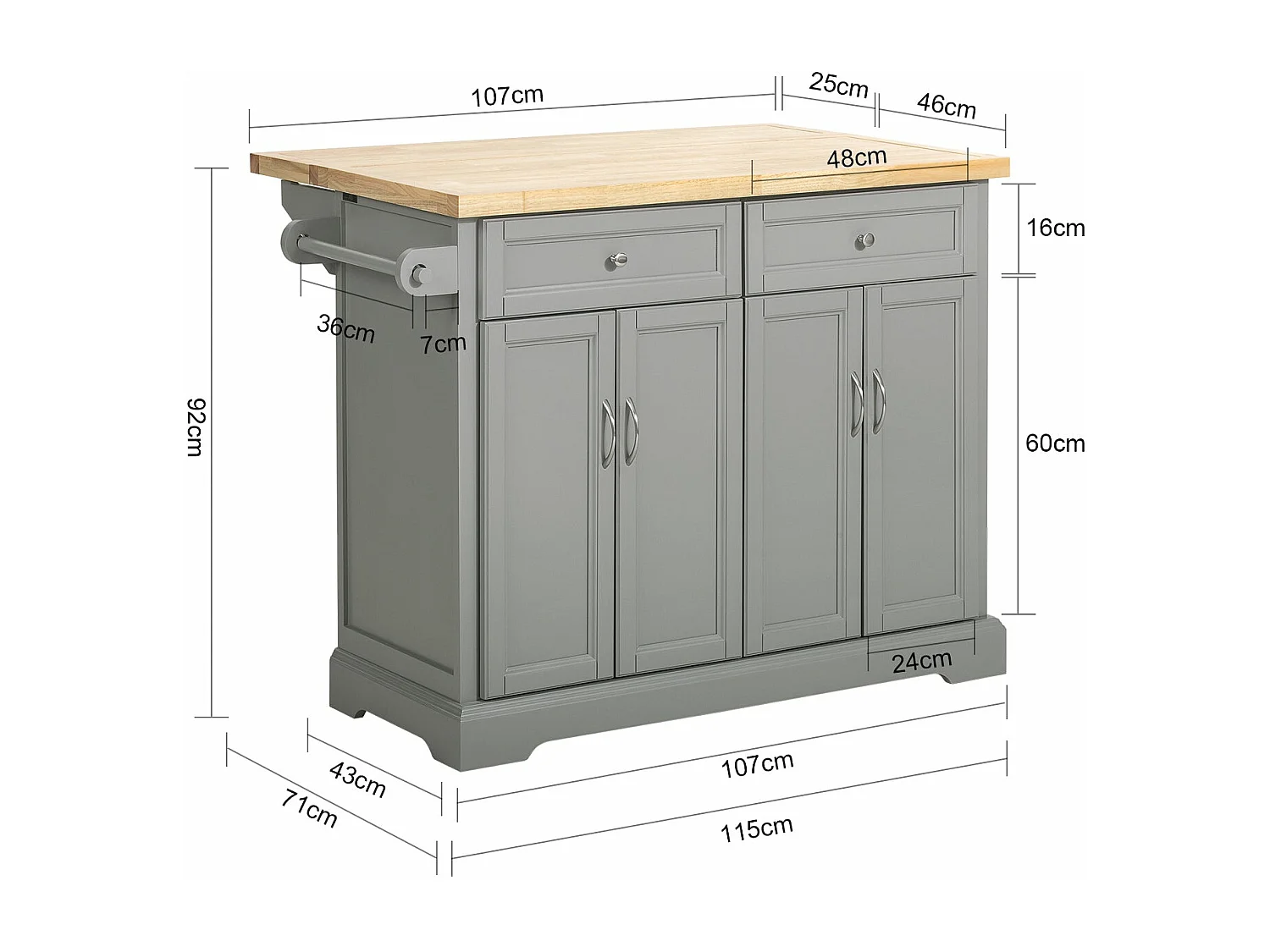 SoBuy armário de cozinha, carrinho de cozinha, carrinho de cozinha com rodas FKW71-HG