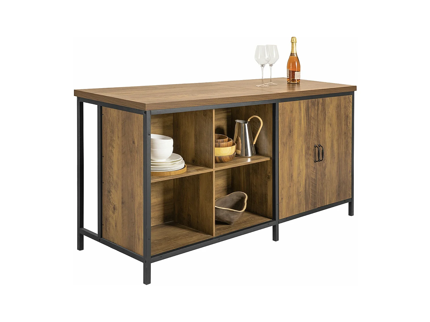 Placard De Cuisine Buffet De Rangement Armoire De Cuisine Avec 2 Portes, 4 Compartiments, Knl01-f