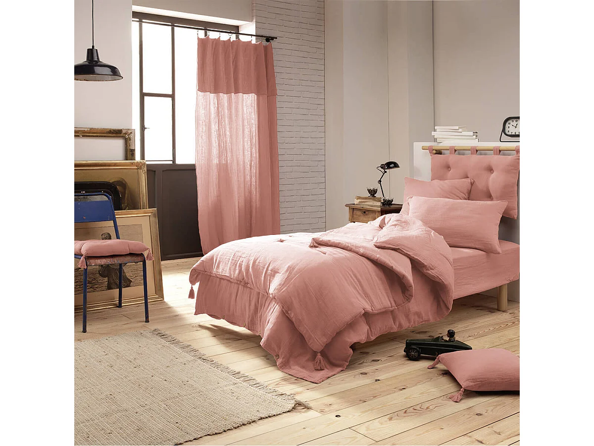 OUREA - Couvre-pied 150x150cm Capitonné Gaze de Coton Rose Pêche