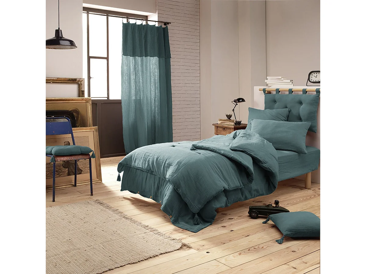 OUREA - Couvre-pied 150x150cm Capitonné Gaze de Coton Canard