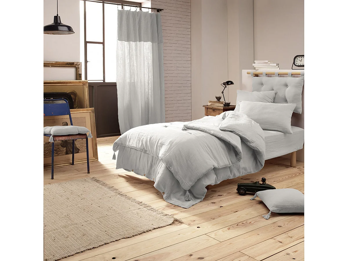 OUREA - Couvre-pied 150x150cm Capitonné Gaze de Coton Nuage