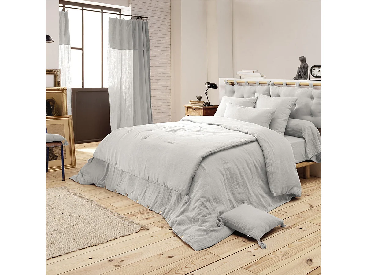 OUREA - Couvre-pied 150x150cm Capitonné Gaze de Coton Nuage