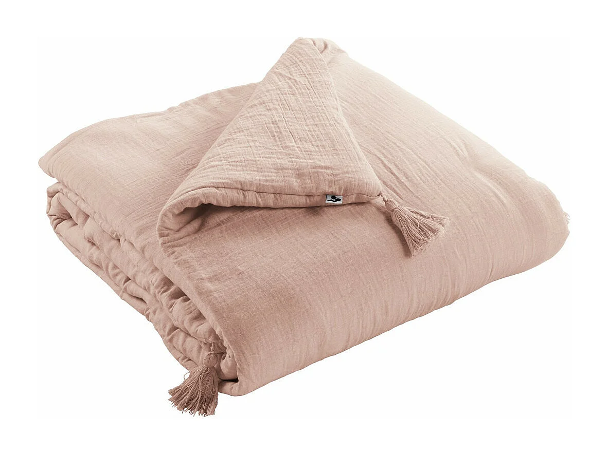 OUREA - Couvre-pied 150x150cm Capitonné Gaze de Coton Guimauve