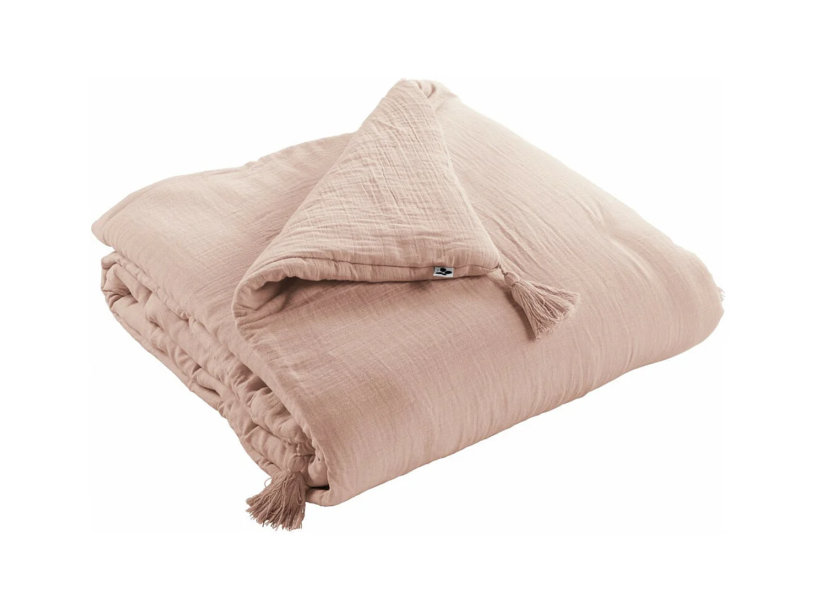 OUREA - Couvre-pied 150x150cm Capitonné Gaze de Coton Guimauve