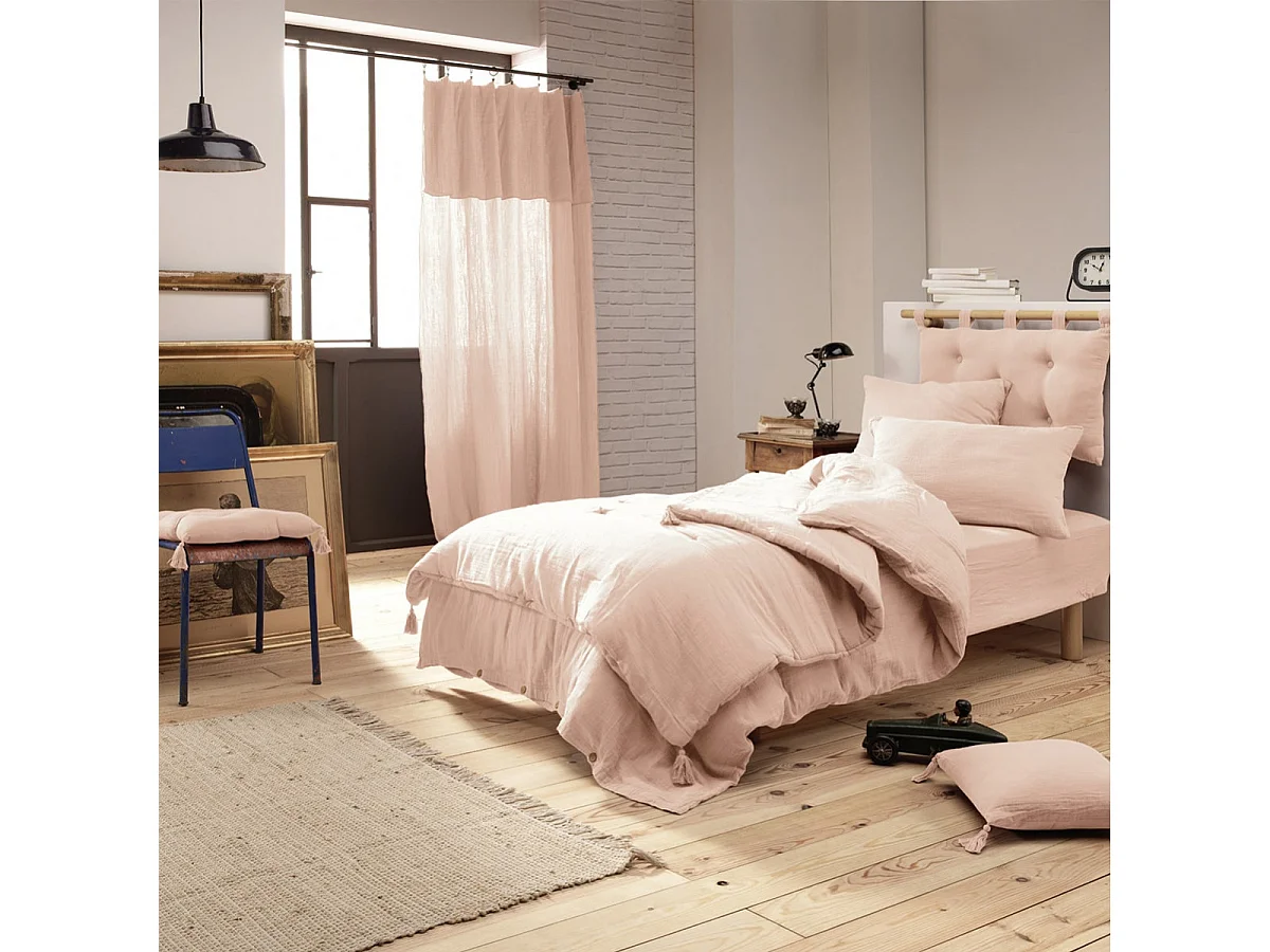 OUREA - Couvre-pied 150x150cm Capitonné Gaze de Coton Guimauve