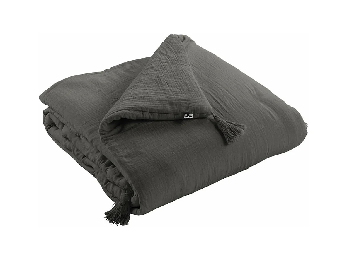 OUREA - Couvre-pied 150x150cm Capitonné Gaze de Coton Granit