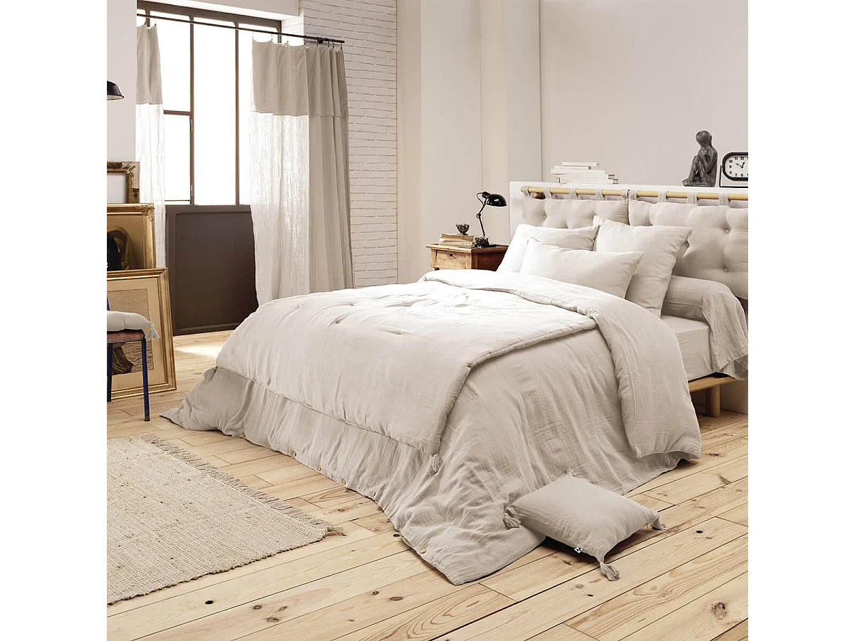 OUREA - Couvre-pied 150x150cm Capitonné Gaze de Coton Pampa