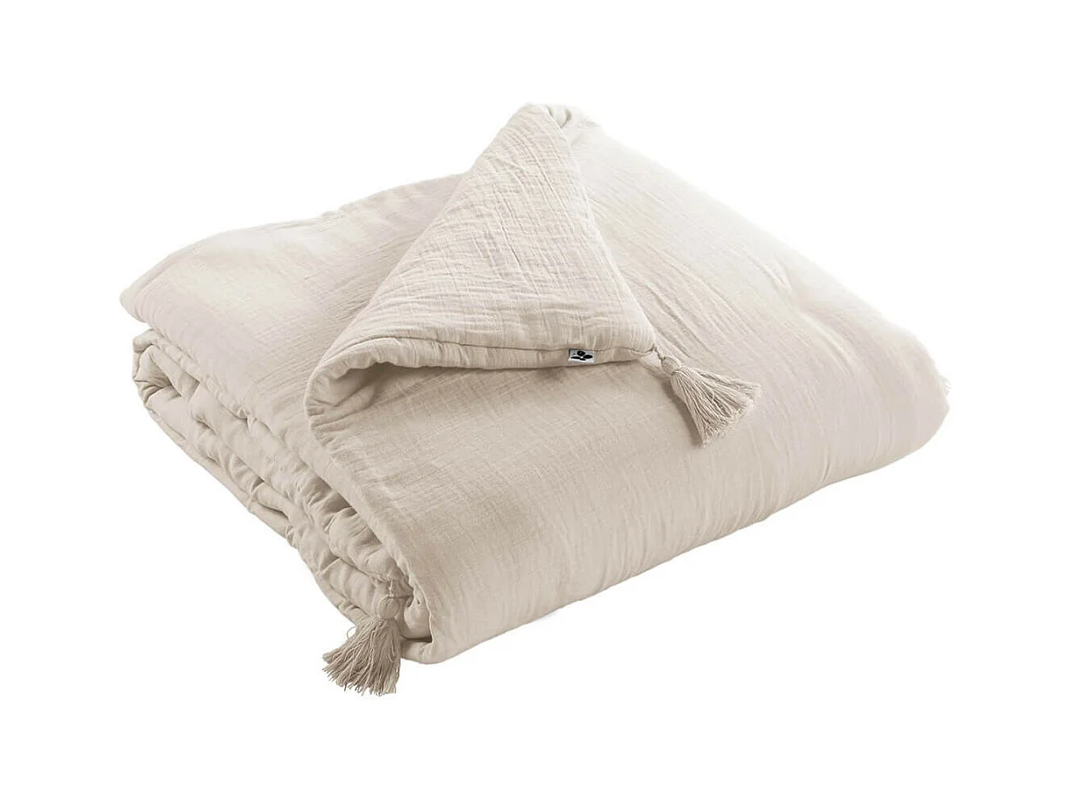 OUREA - Couvre-pied 150x150cm Capitonné Gaze de Coton Pampa