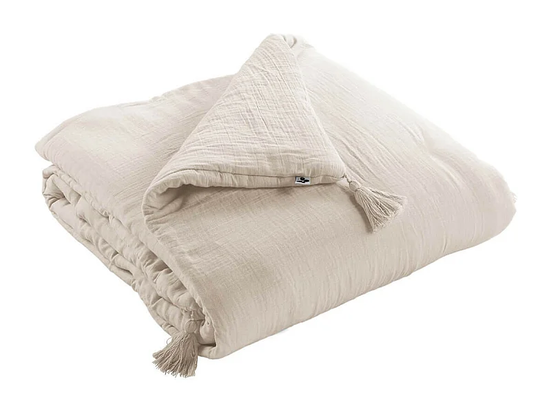 OUREA - Couvre-pied 150x150cm Capitonné Gaze de Coton Pampa