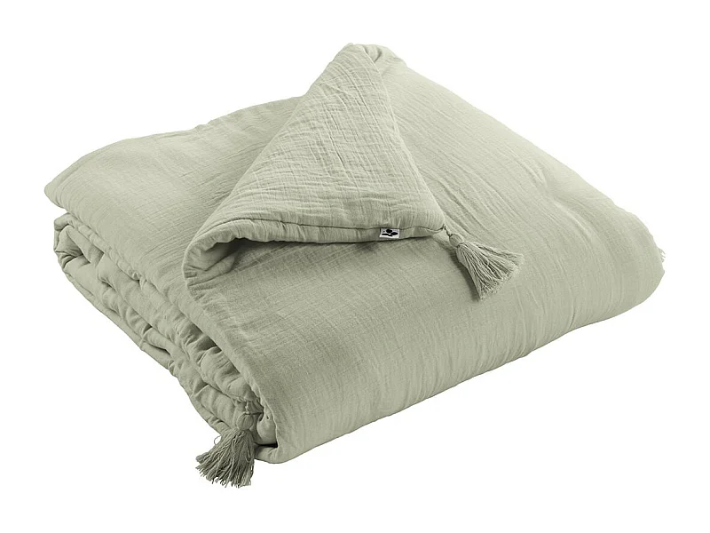 OUREA - Couvre-pied 150x150cm Capitonné Gaze de Coton Vert d'Eau