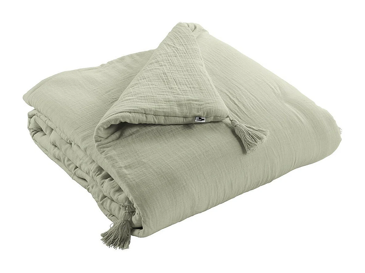 OUREA - Couvre-pied 150x150cm Capitonné Gaze de Coton Vert d'Eau