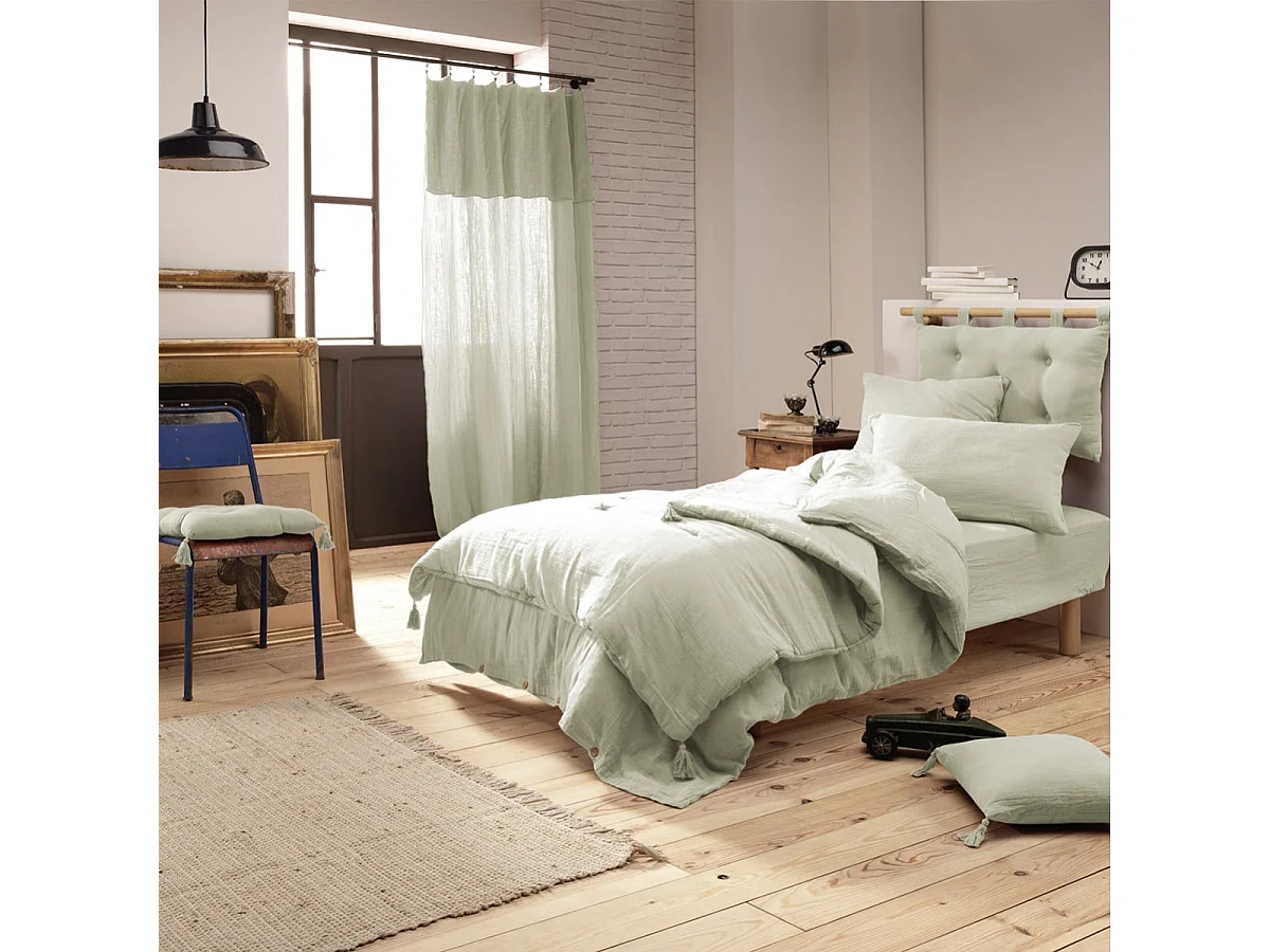 OUREA - Couvre-pied 150x150cm Capitonné Gaze de Coton Vert d'Eau