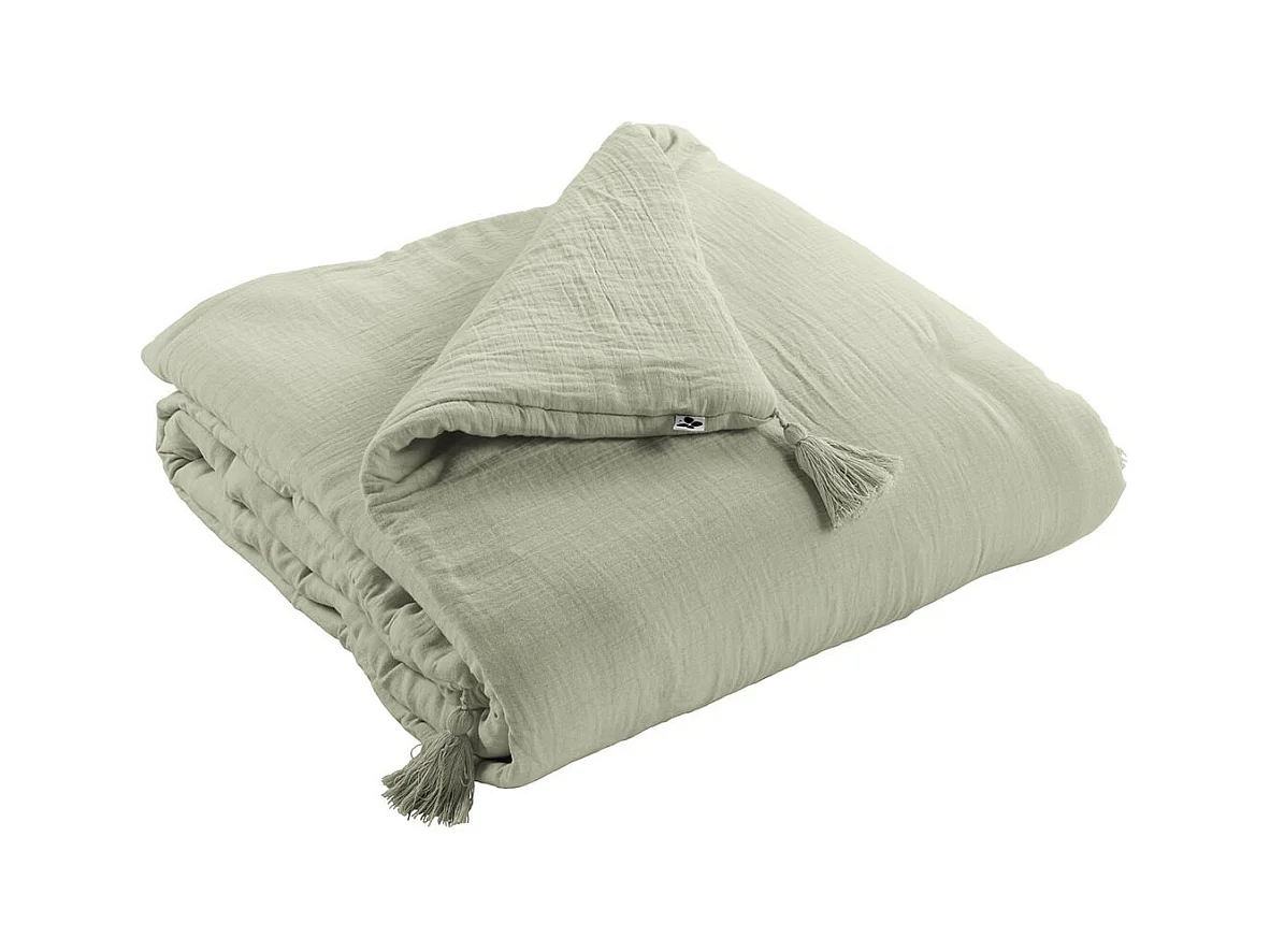 OUREA - Couvre-pied 150x150cm Capitonné Gaze de Coton Vert d'Eau