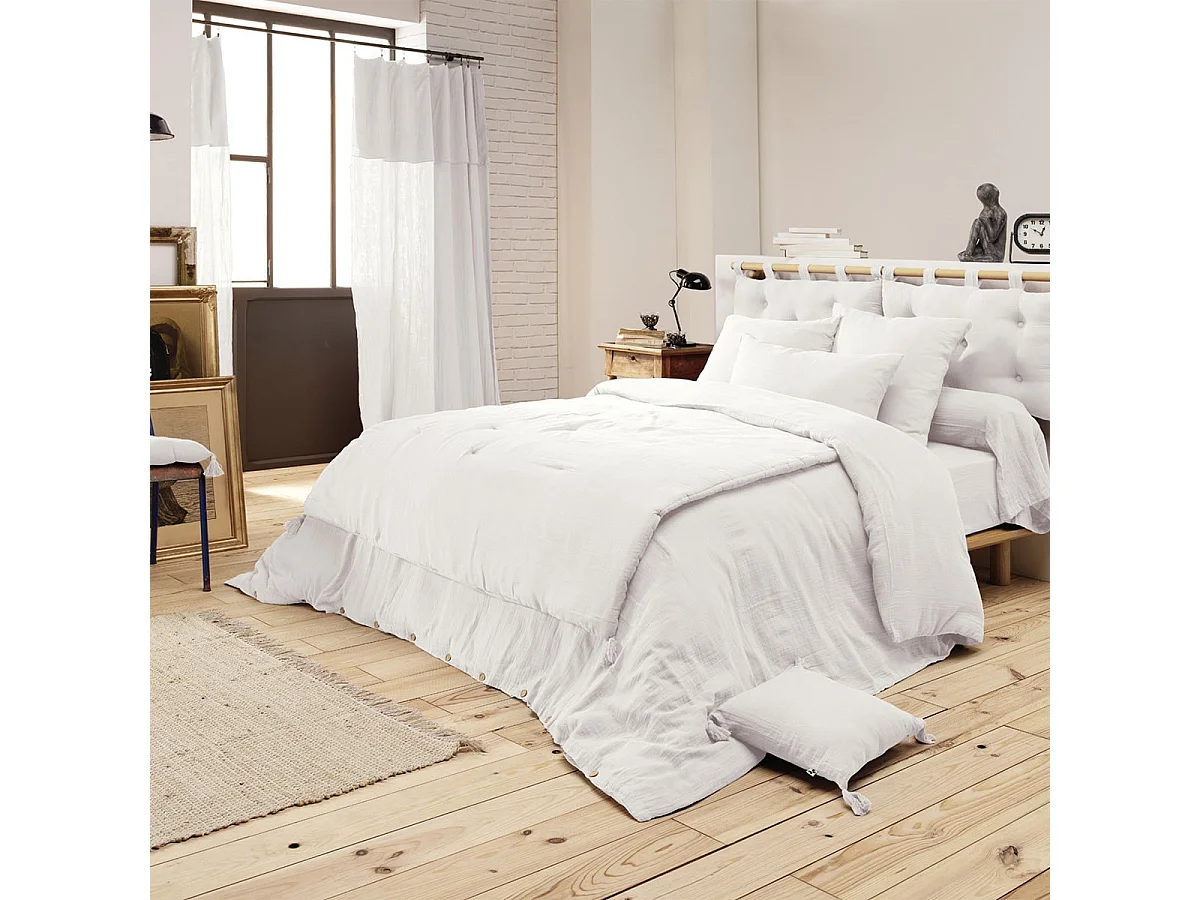 OUREA - Couvre-pied 150x150cm Capitonné Gaze de Coton Chantilly