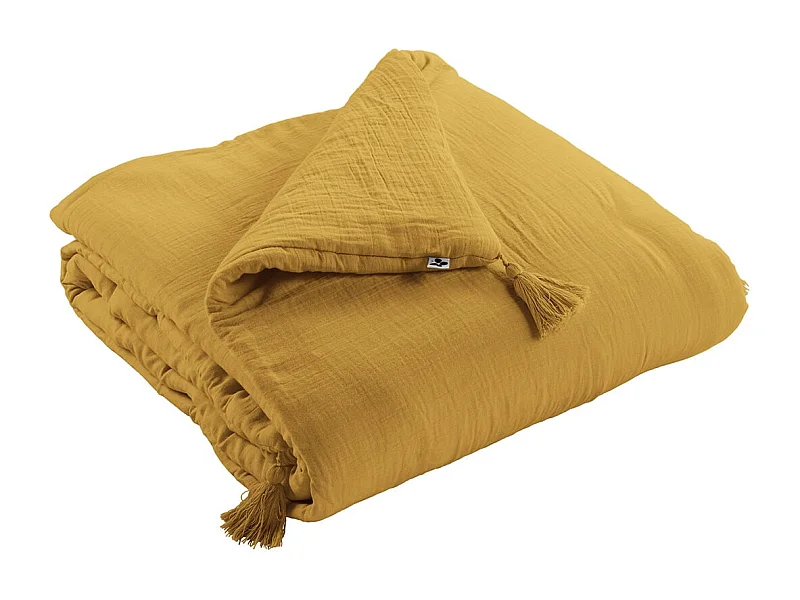 OUREA - Couvre-pied 150x150cm Capitonné Gaze de Coton Safran