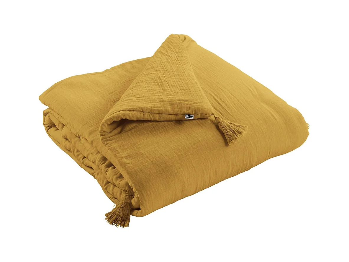OUREA - Couvre-pied 150x150cm Capitonné Gaze de Coton Safran
