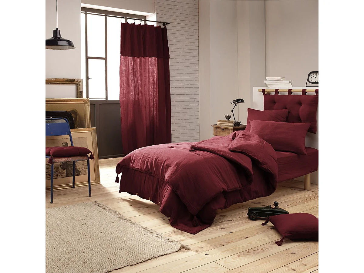 OUREA - Couvre-pied 150x150cm Capitonné Gaze de Coton Lie de Vin