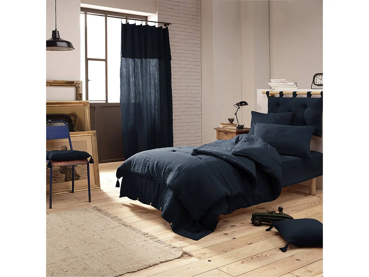 OUREA - Couvre-pied 150x150cm Capitonné Gaze de Coton Minuit