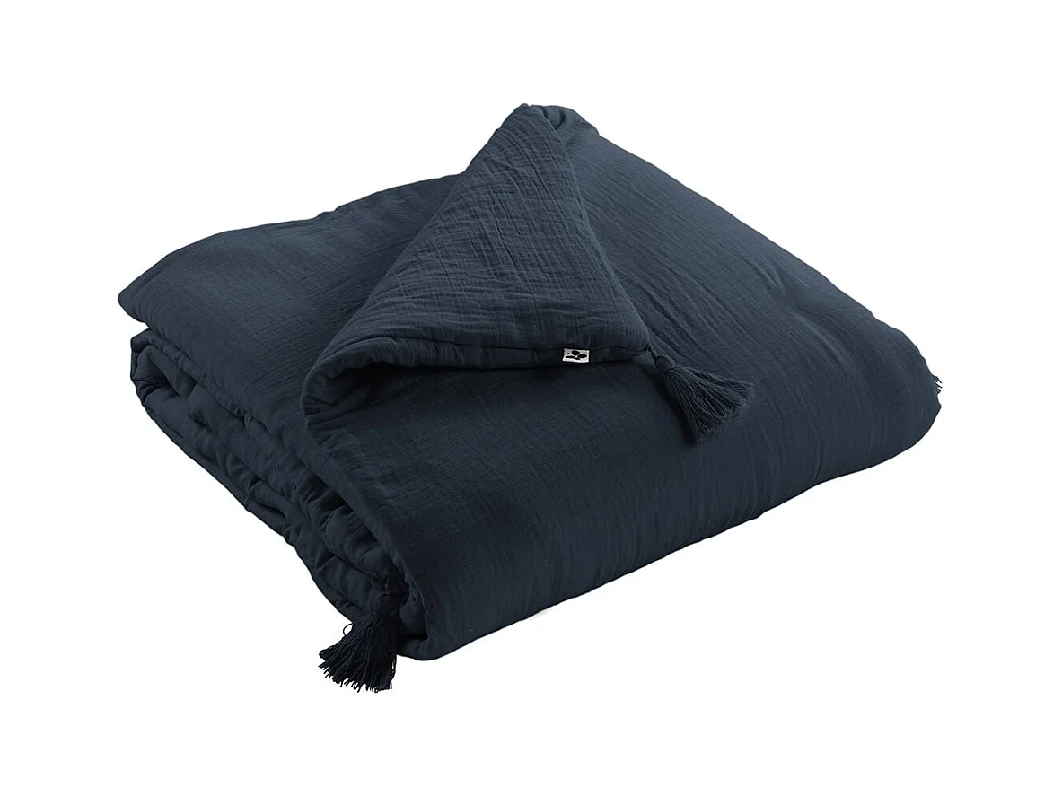 OUREA - Couvre-pied 150x150cm Capitonné Gaze de Coton Minuit