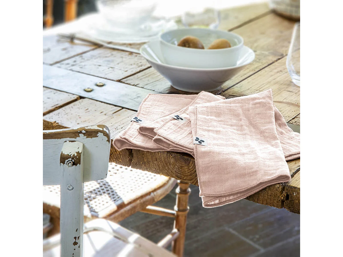 OUREA - Lot de 3 Serviettes 40x40cm Gaze de Coton Guimauve