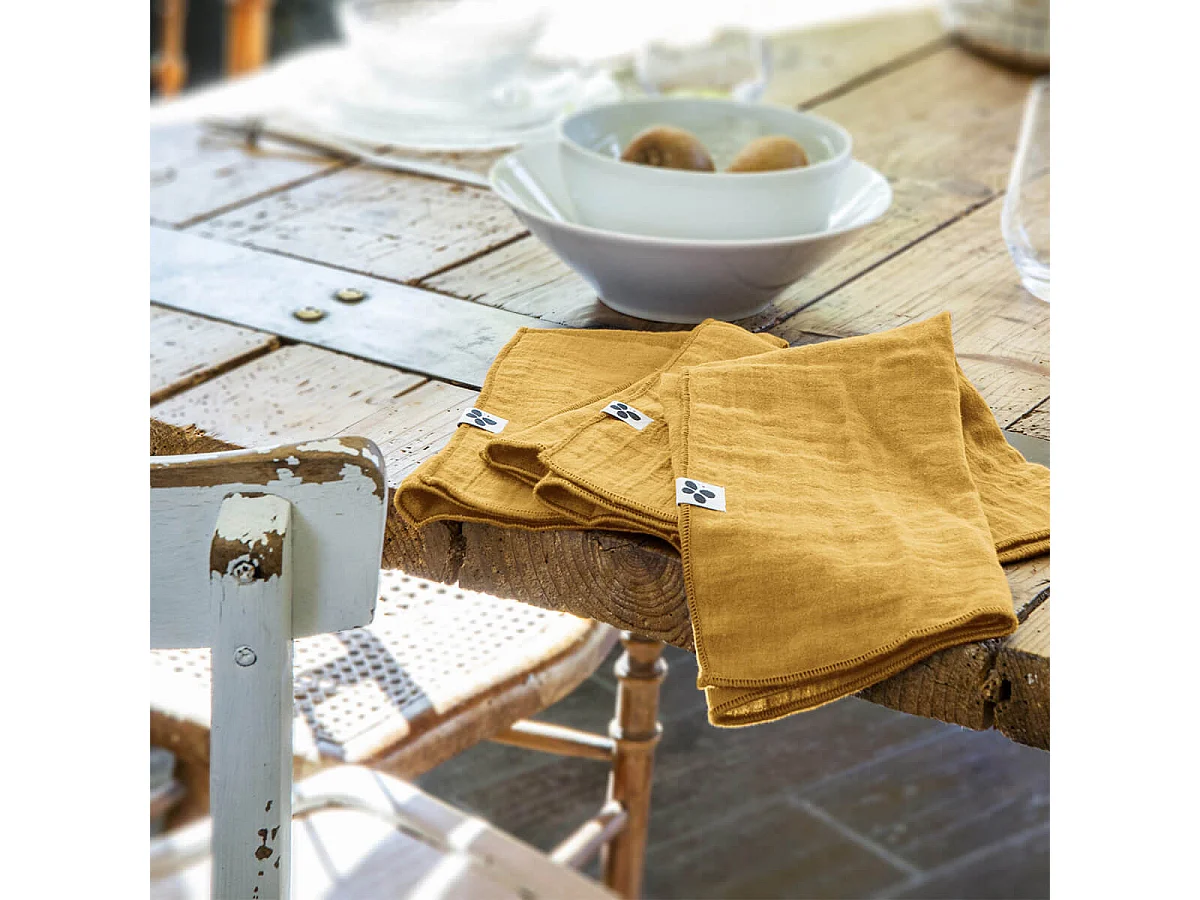 OUREA - Lot de 3 Serviettes 40x40cm Gaze de Coton Safran