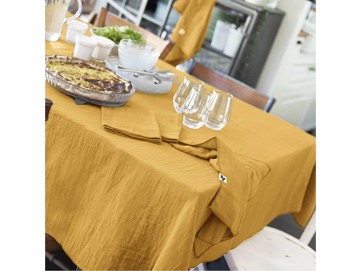 OUREA - Lot de 3 Serviettes 40x40cm Gaze de Coton Safran