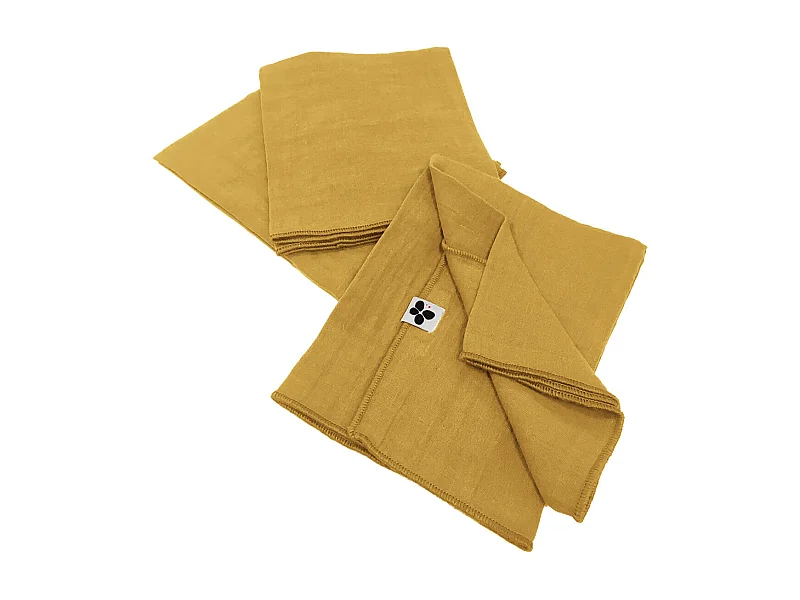 OUREA - Lot de 3 Serviettes 40x40cm Gaze de Coton Safran