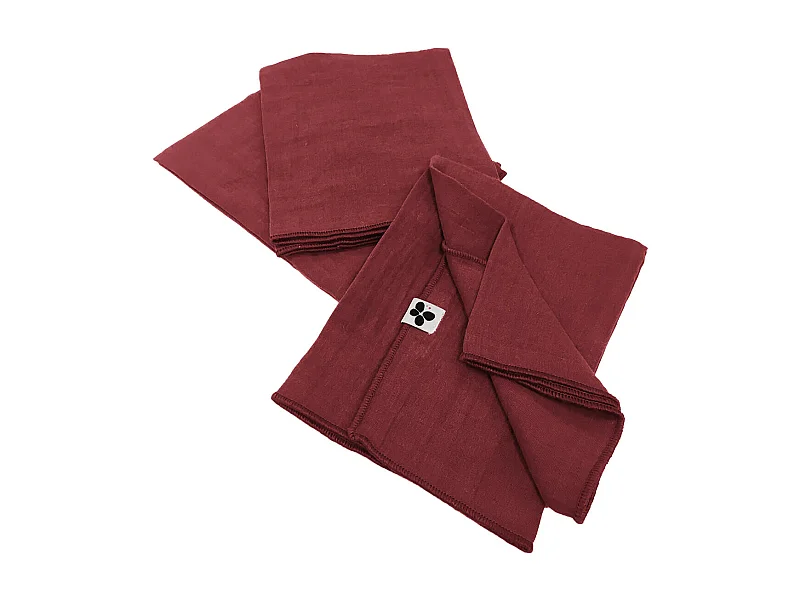 OUREA - Lot de 3 Serviettes 40x40cm Gaze de Coton Lie de Vin