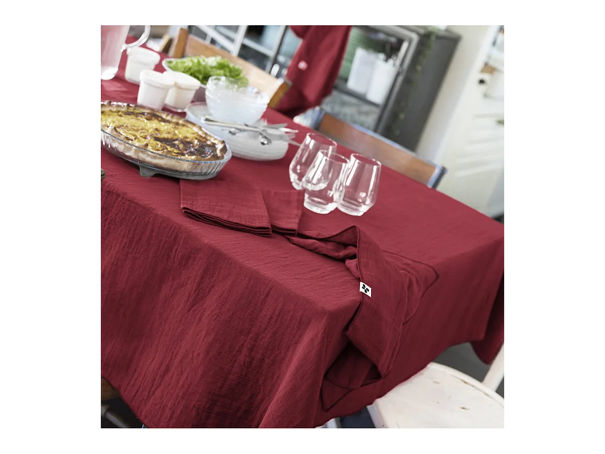 OUREA - Lot de 3 Serviettes 40x40cm Gaze de Coton Lie de Vin