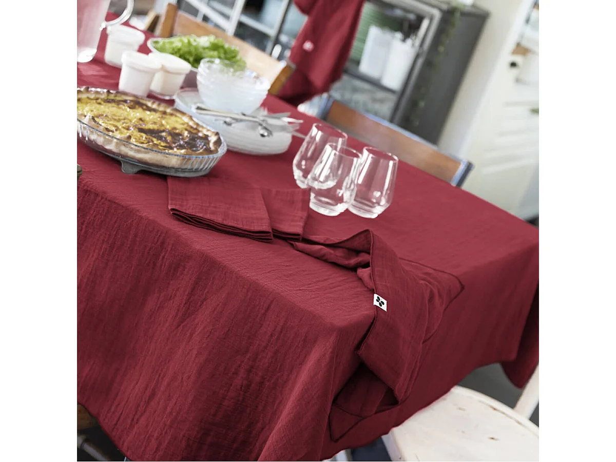OUREA - Lot de 3 Serviettes 40x40cm Gaze de Coton Lie de Vin