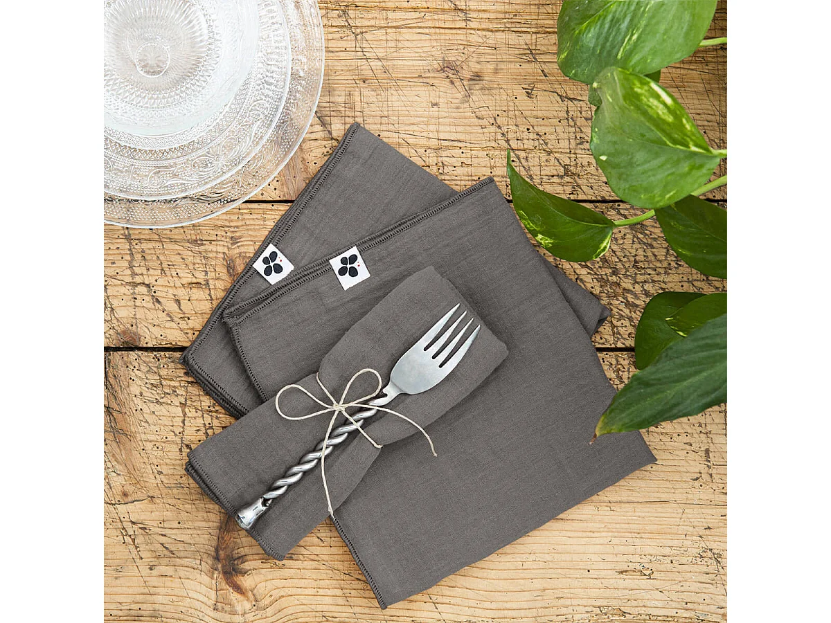 OUREA - Lot de 3 Serviettes 40x40cm Gaze de Coton Granit