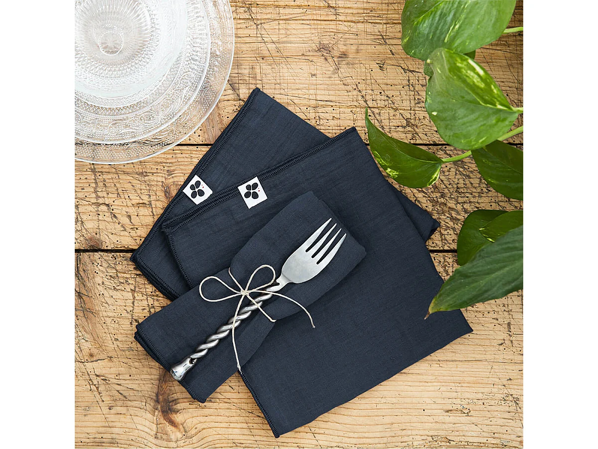 OUREA - Lot de 3 Serviettes 40x40cm Gaze de Coton Minuit