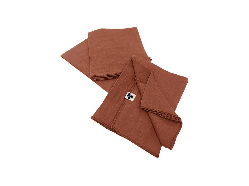 OUREA - Lot de 3 Serviettes 40x40cm Gaze de Coton Terracotta