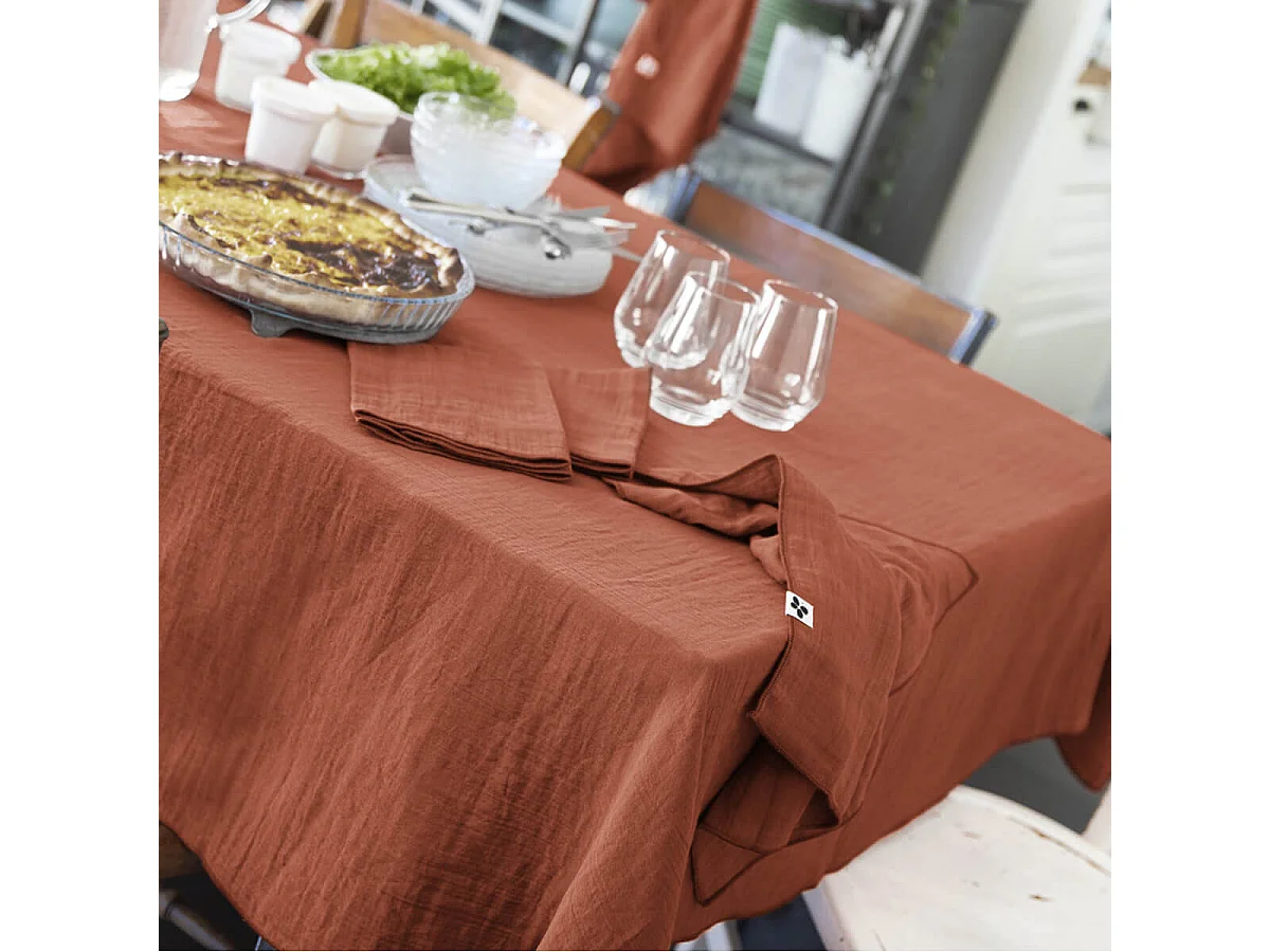 OUREA - Lot de 3 Serviettes 40x40cm Gaze de Coton Terracotta