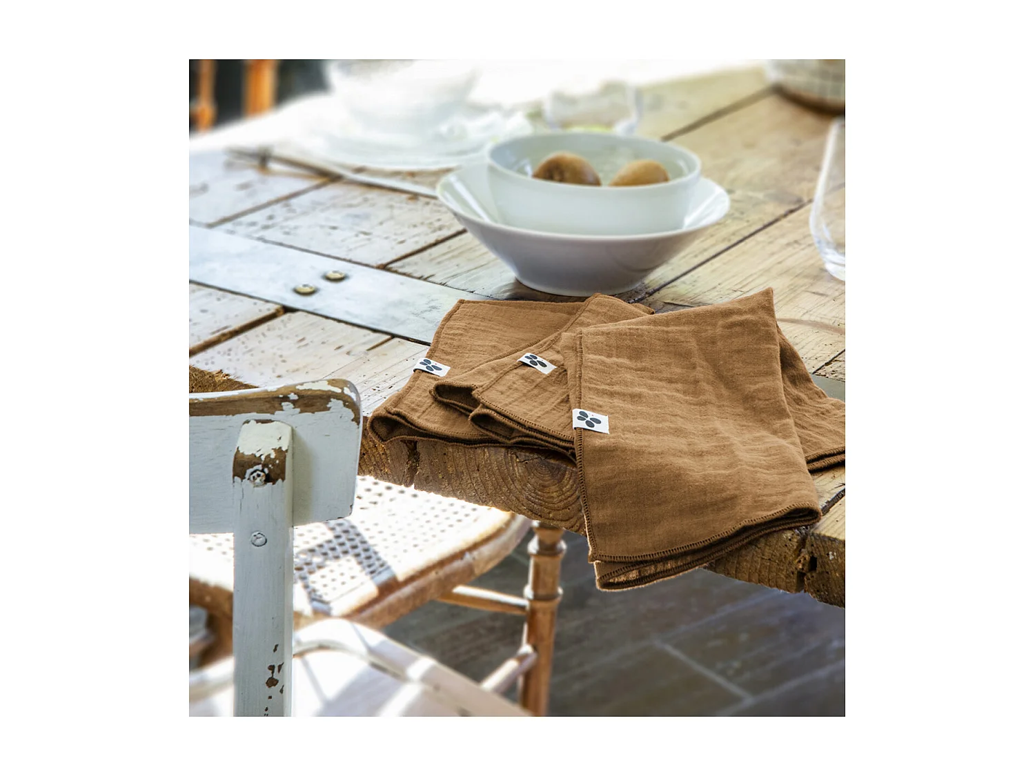 OUREA - Lot de 3 Serviettes 40x40cm Gaze de Coton Camel