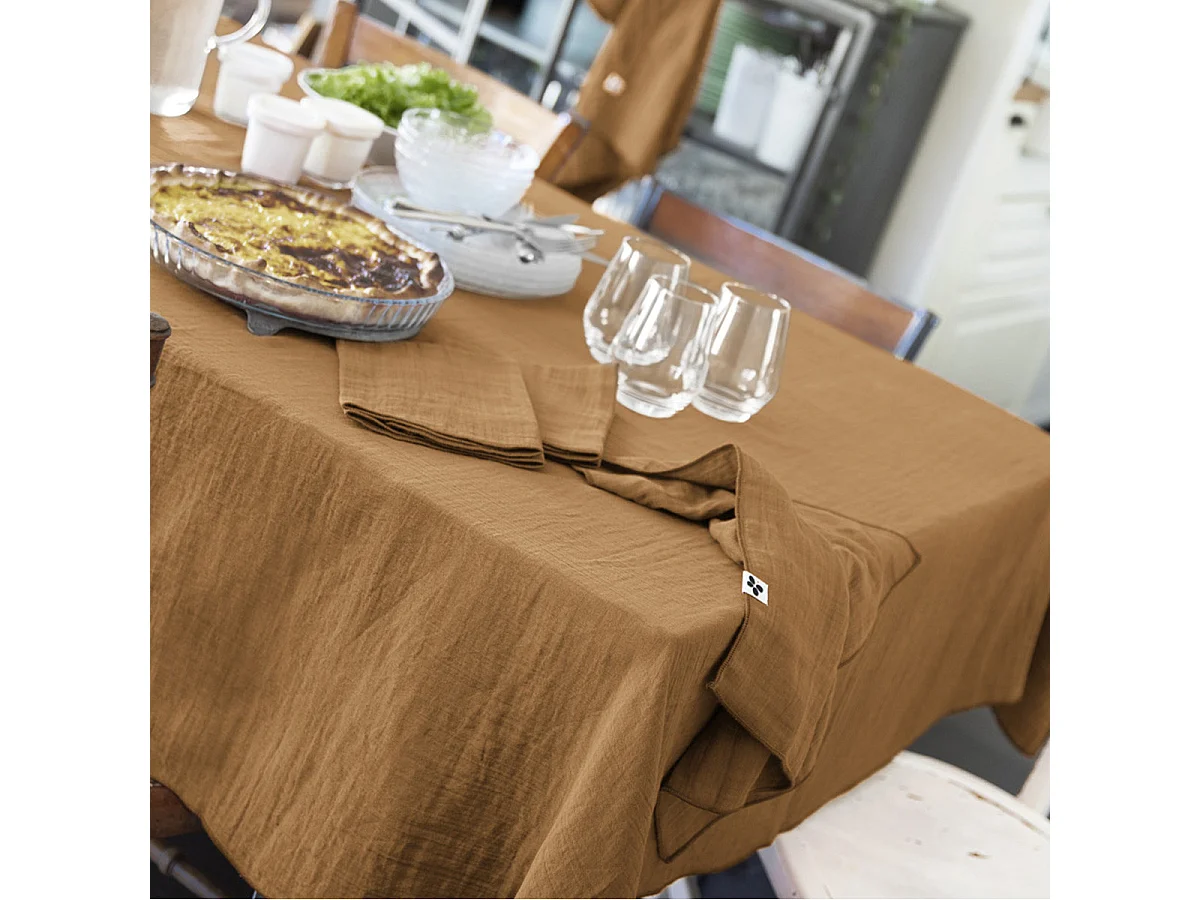 OUREA - Lot de 3 Serviettes 40x40cm Gaze de Coton Camel