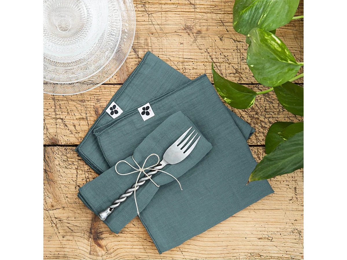 OUREA - Lot de 3 Serviettes 40x40cm Gaze de Coton Canard