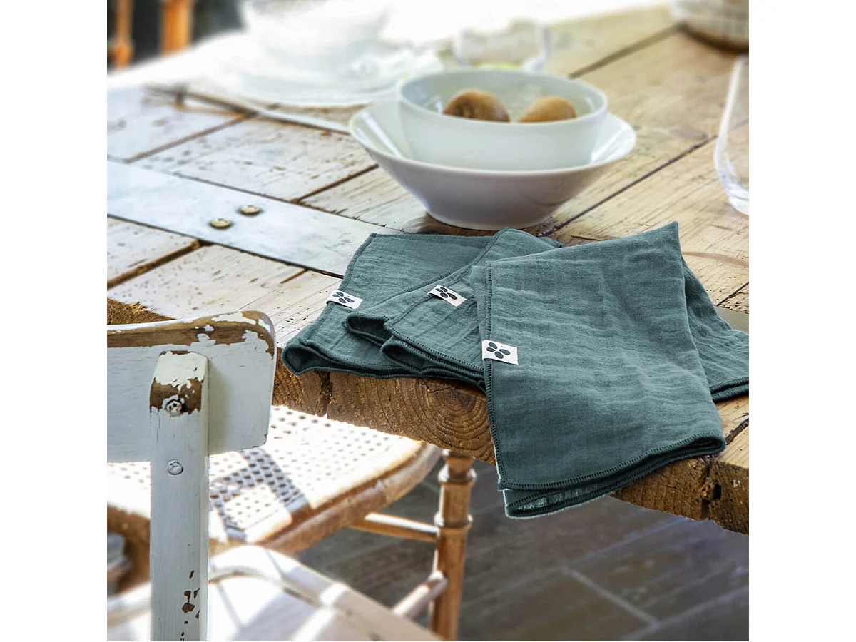 OUREA - Lot de 3 Serviettes 40x40cm Gaze de Coton Canard