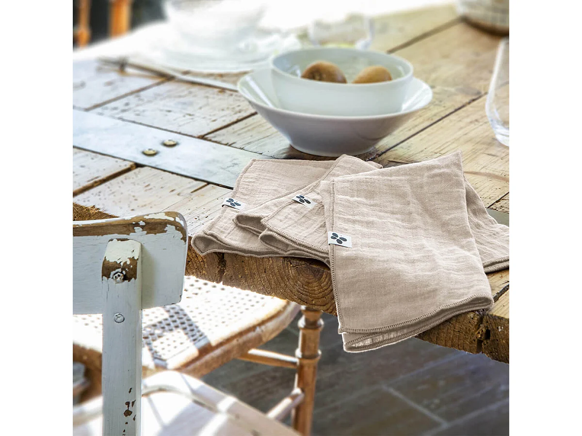 OUREA - Lot de 3 Serviettes 40x40cm Gaze de Coton Pampa