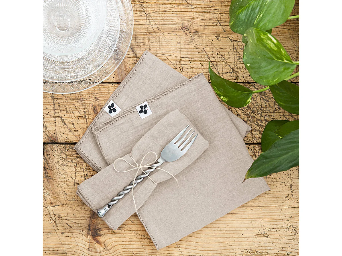 OUREA - Lot de 3 Serviettes 40x40cm Gaze de Coton Pampa