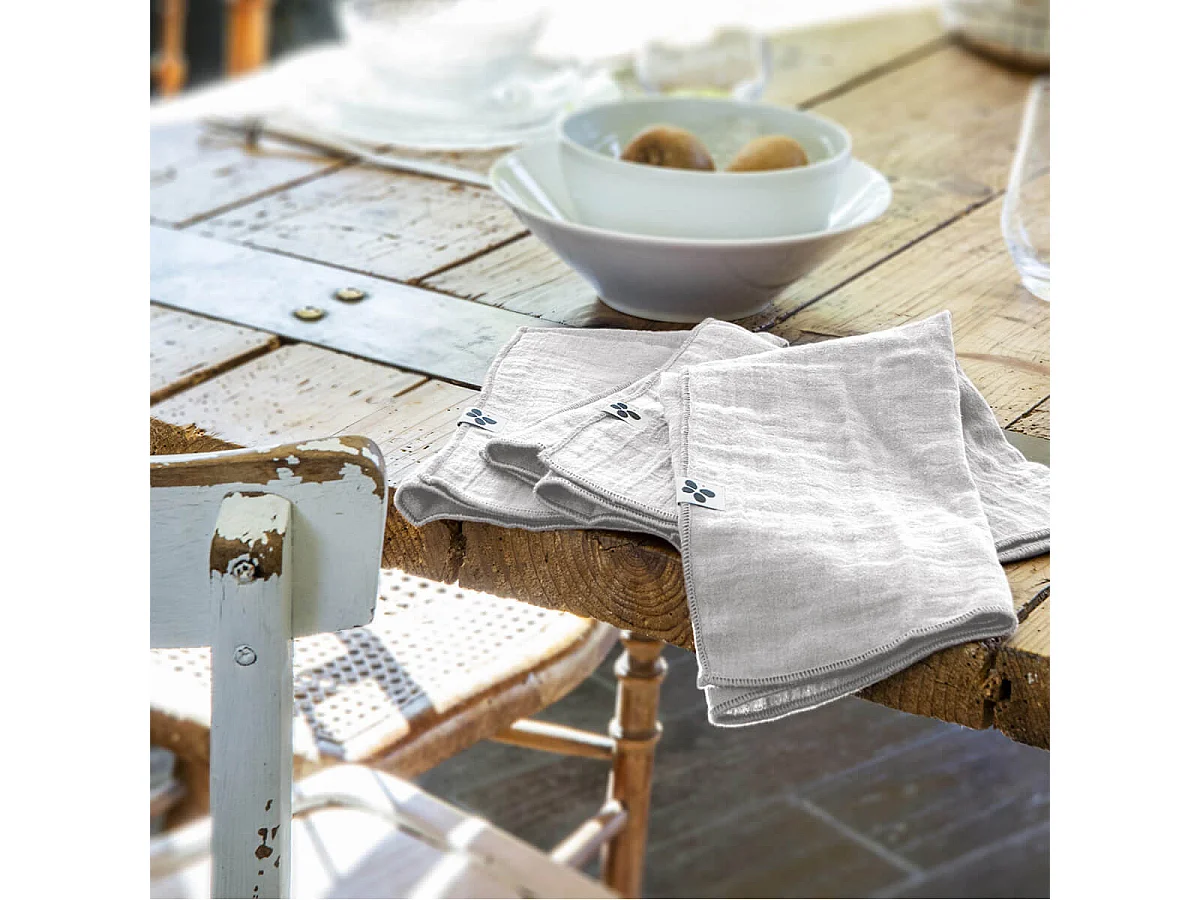 OUREA - Lot de 3 Serviettes 40x40cm Gaze de Coton Nuage