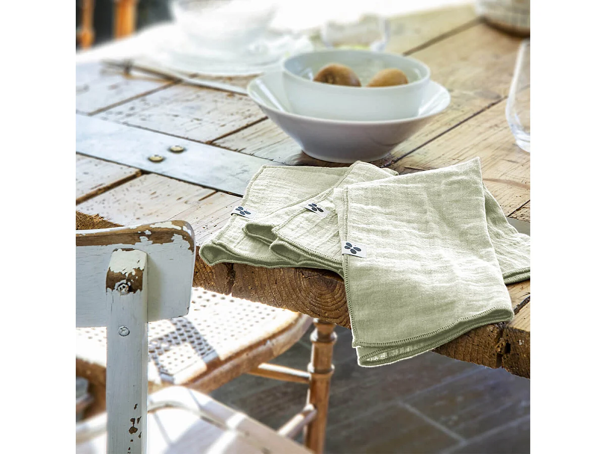 OUREA - Lot de 3 Serviettes 40x40cm Gaze de Coton Vert d'Eau