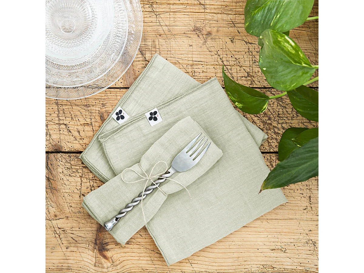 OUREA - Lot de 3 Serviettes 40x40cm Gaze de Coton Vert d'Eau