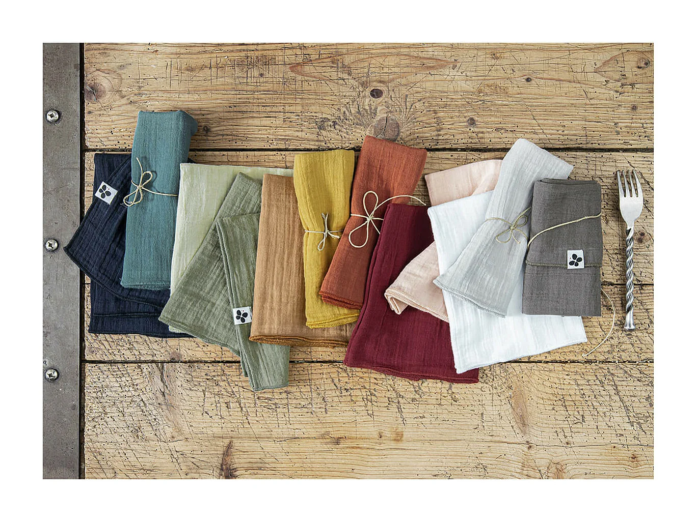 OUREA - Lot de 3 Serviettes 40x40cm Gaze de Coton Rose Pêche