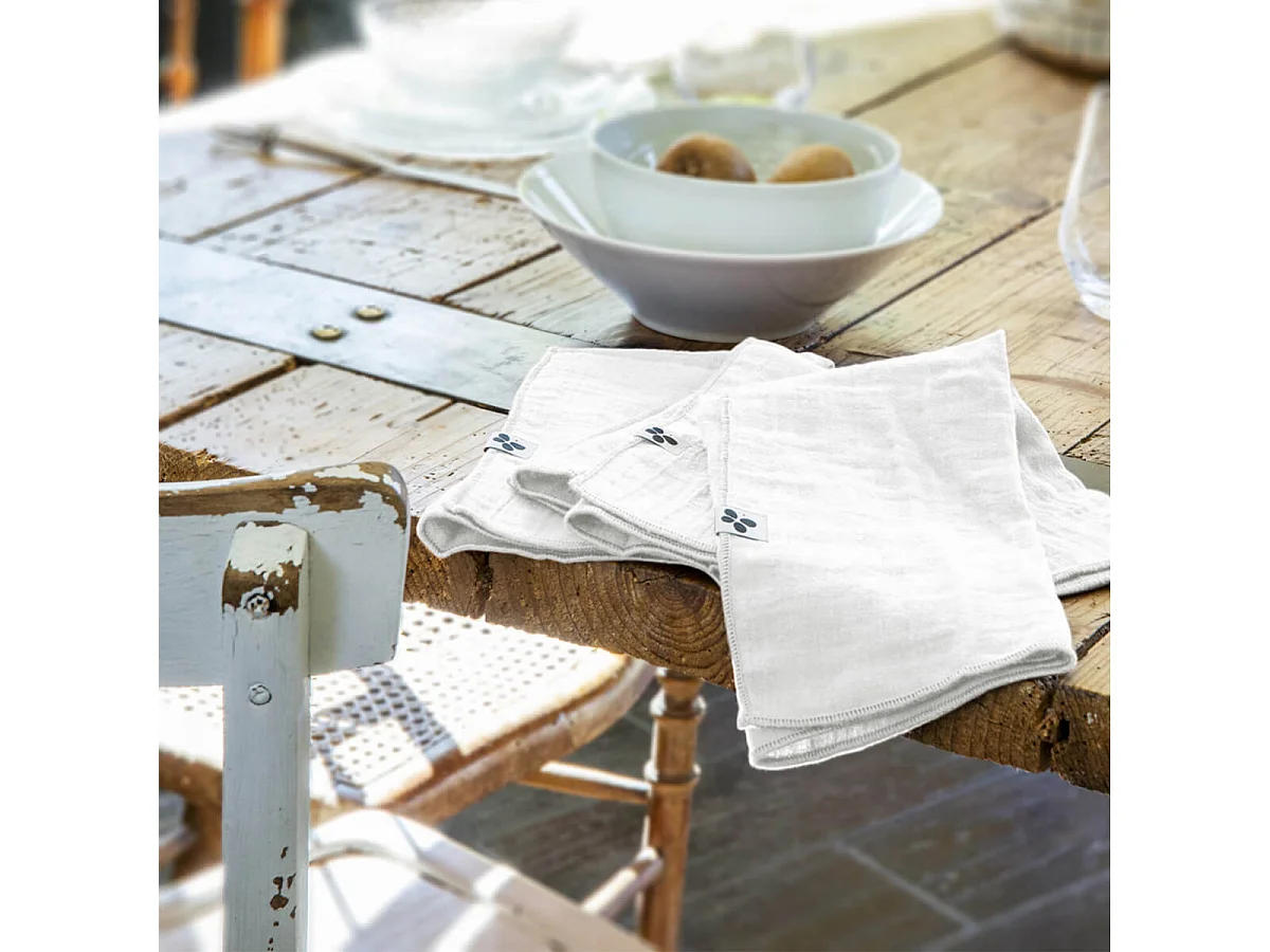 OUREA - Lot de 3 Serviettes 40x40cm Gaze de Coton Chantilly