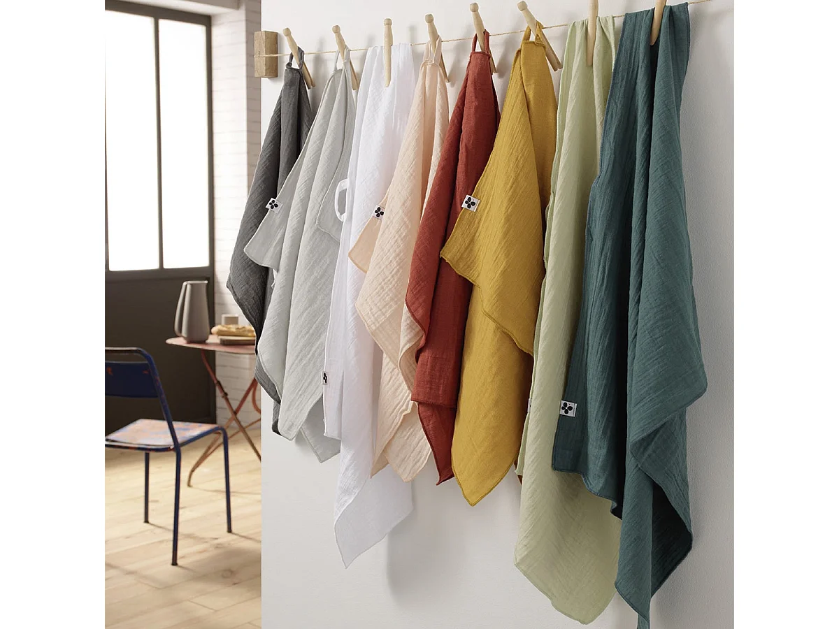 OUREA - Lot de 2 Essuie-mains 50x70cm Gaze de Coton Lie de Vin