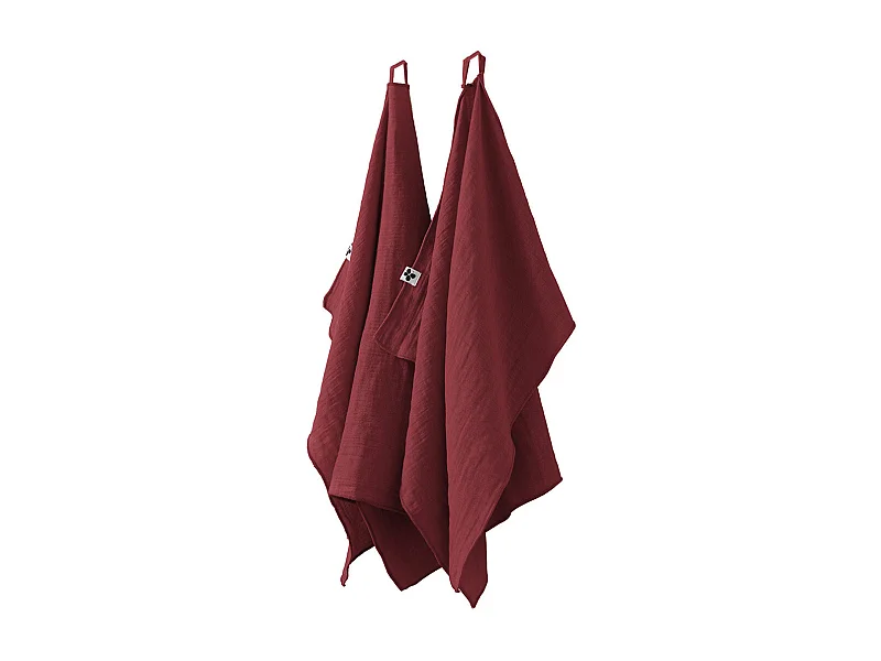 OUREA - Lot de 2 Essuie-mains 50x70cm Gaze de Coton Lie de Vin