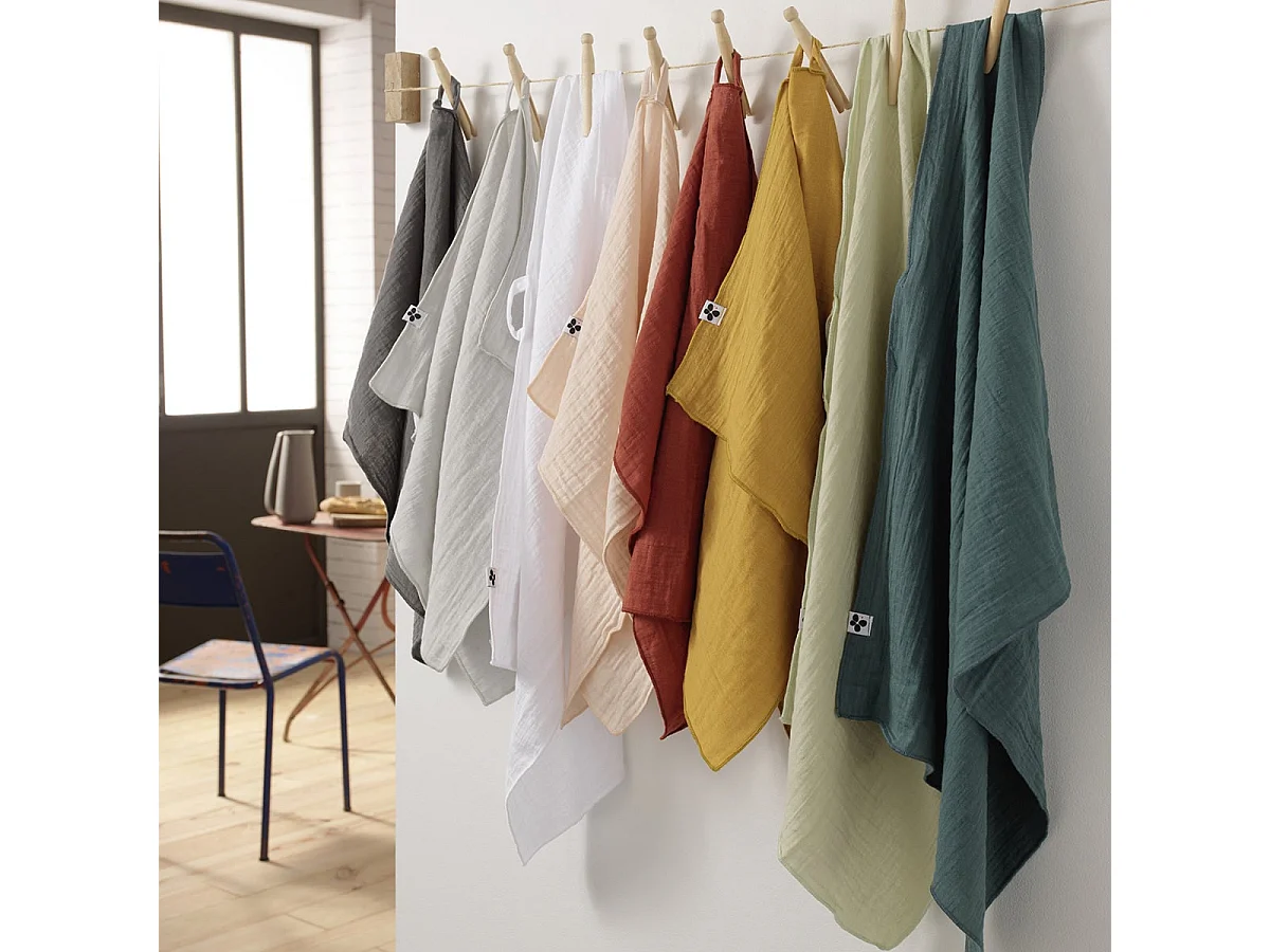 OUREA - Lot de 2 Essuie-mains 50x70cm Gaze de Coton Camel